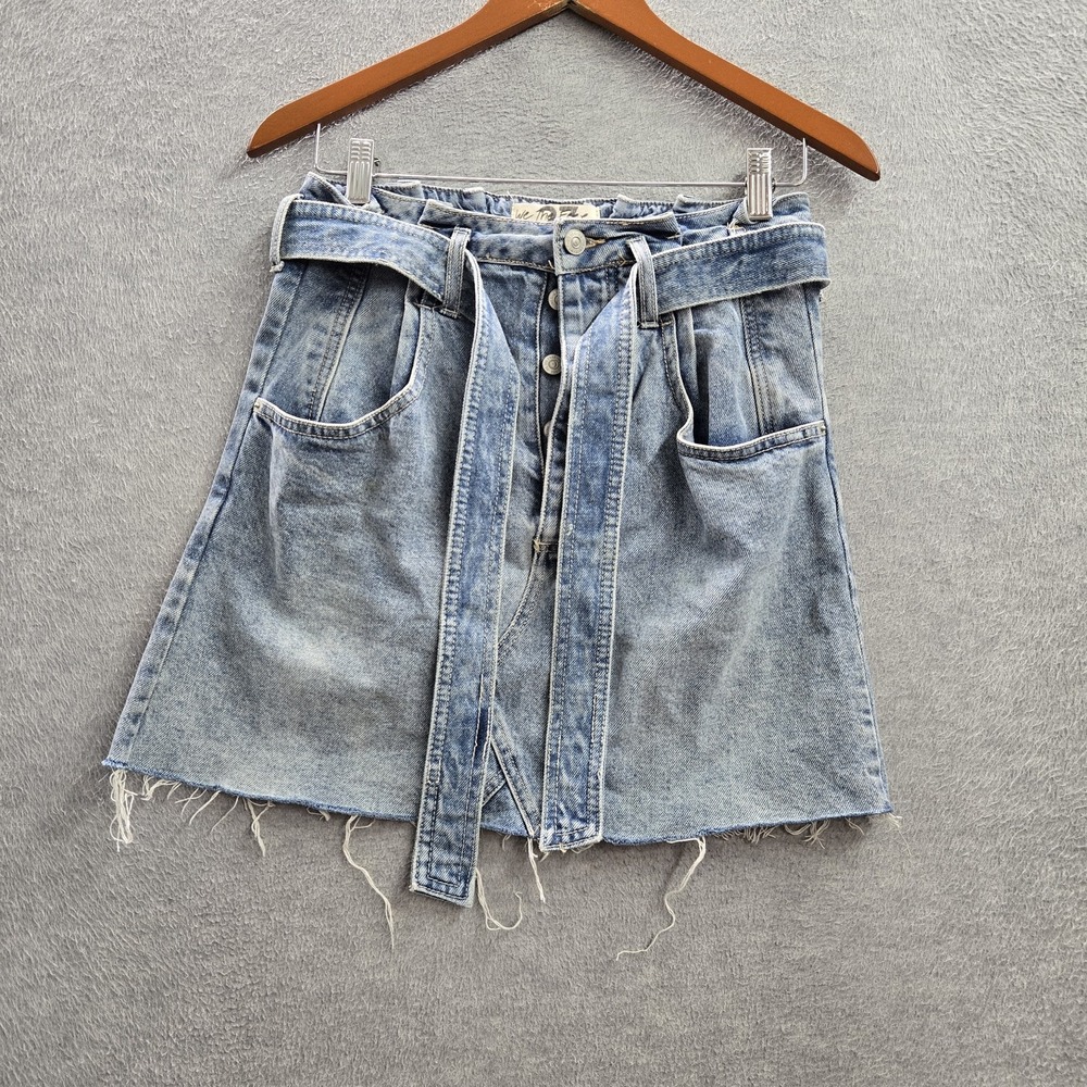 We The Free Women Jeans 27 Blue Denim Skirt East Of Eden Belted Button Fly